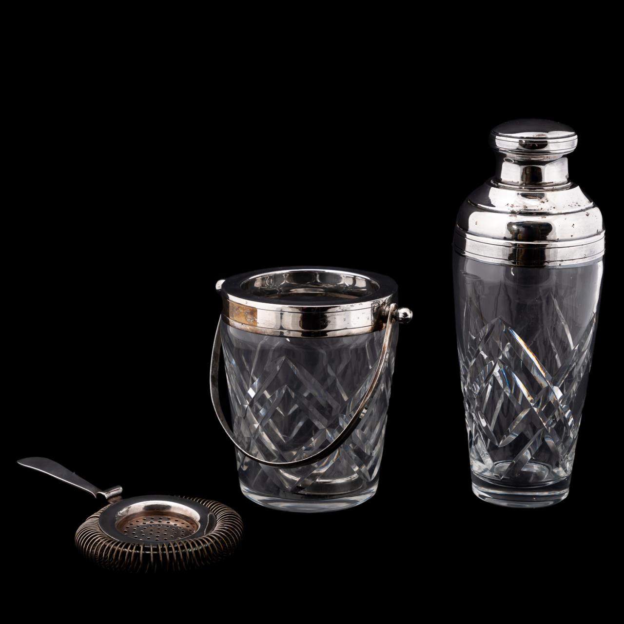 3 PIECES, CRYSTAL & SILVERPLATE