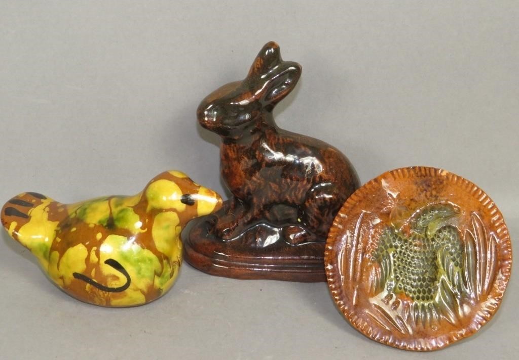 3 PIECES FOLK ART REDWARE BY