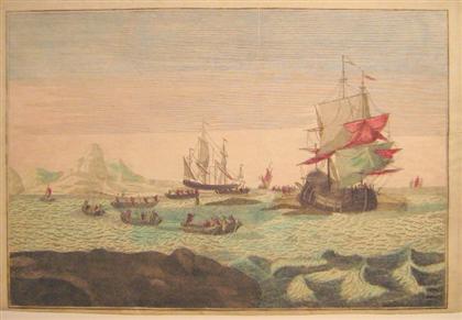 3 pieces.  Hand-Colored Engravings.