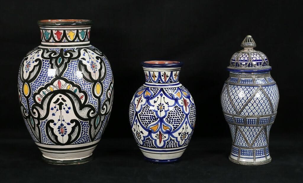 3 PIECES MOROCCAN POTTERY JAR & 2