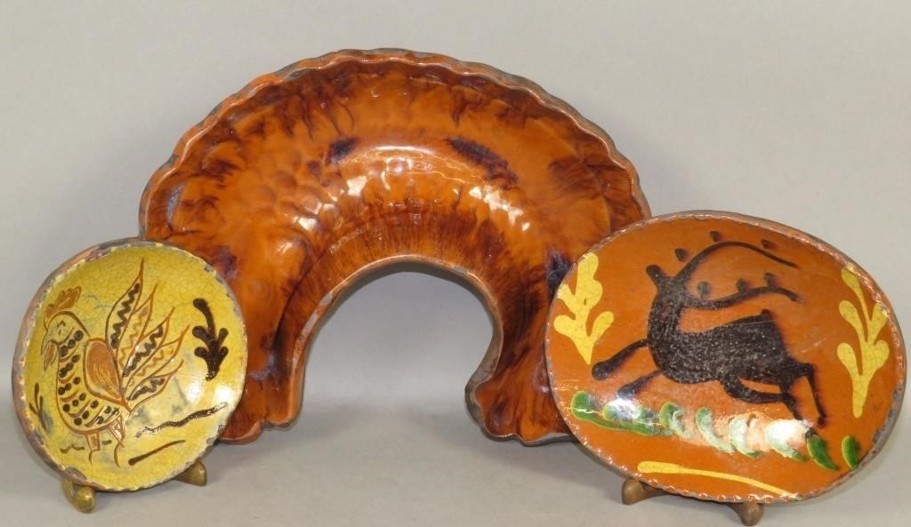 3 PIECES OF FOLK ART REDWARE BY