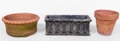 (3) planters, 2 terracotta, on