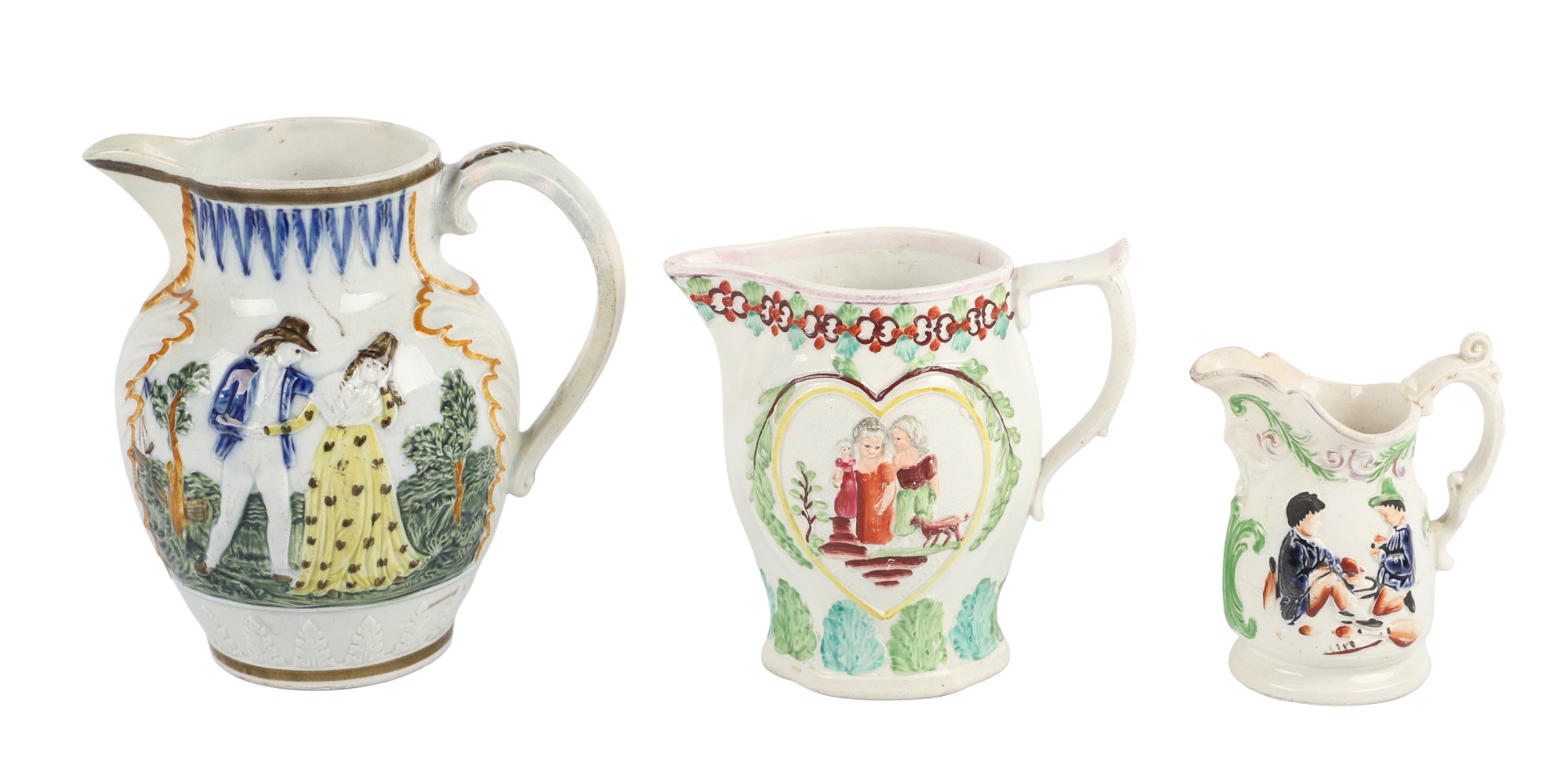 (3) Porcelain hand painted relief