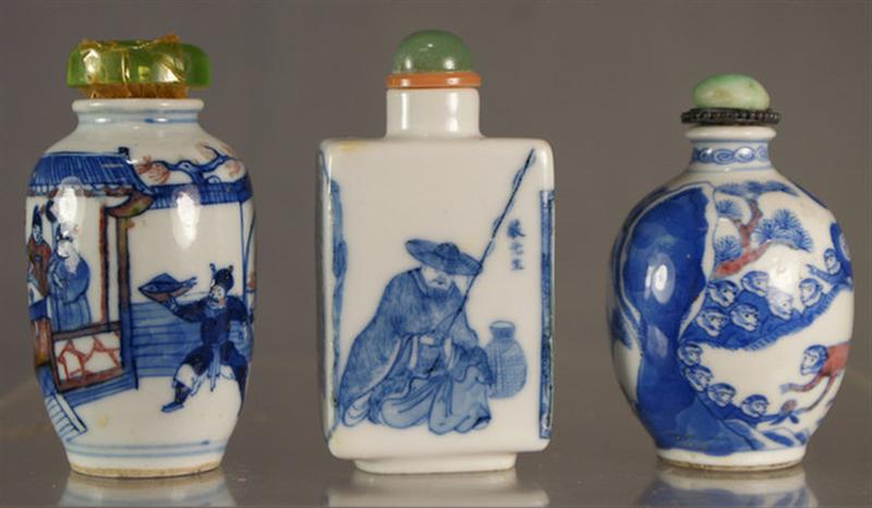 (3)  porcelain snuff bottles,