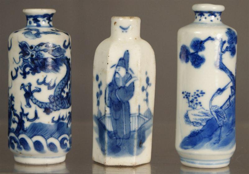 (3)  porcelain snuff bottles with
