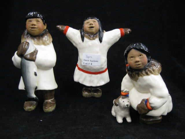 3 Pottery Figurines of Eskimo