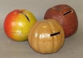 3 POTTERY FRUIT FORM BANKSca.