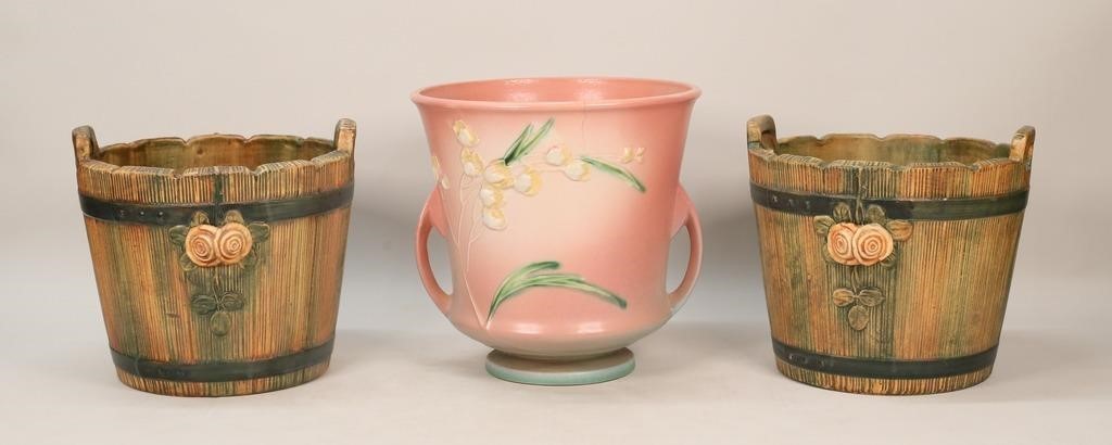 3 POTTERY JARDINIERES ROSEVILLE &