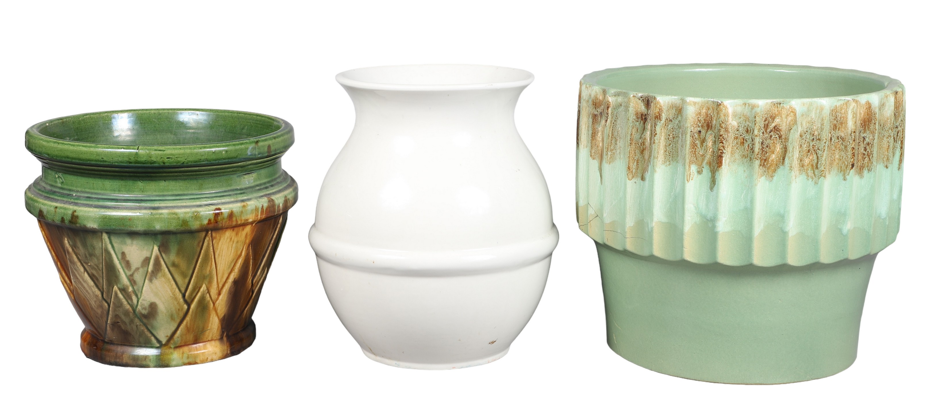 (3) Pottery planters, c/o