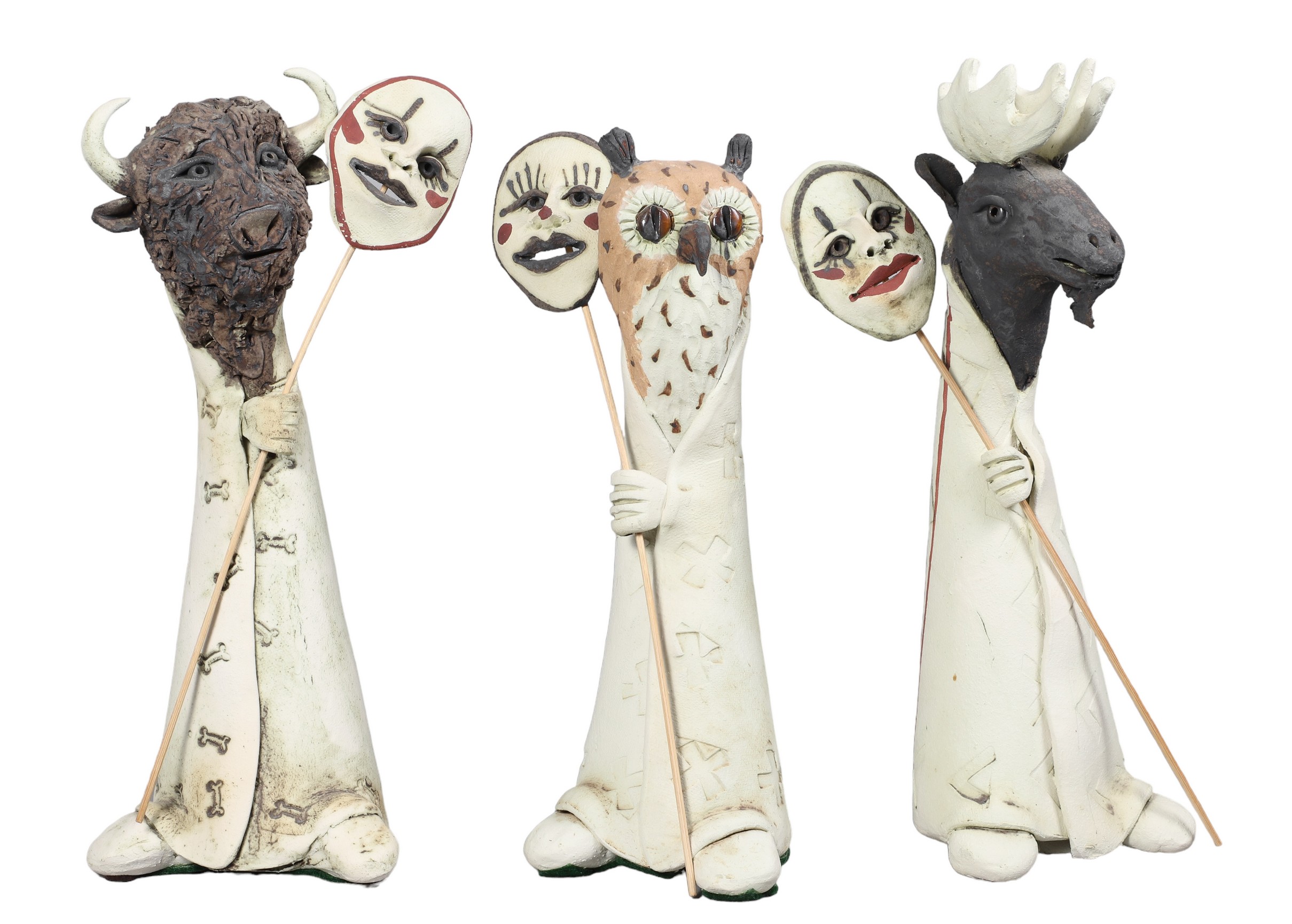 (3) Pottery sculptures,