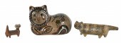 (3) Pottery stylized cat figur
