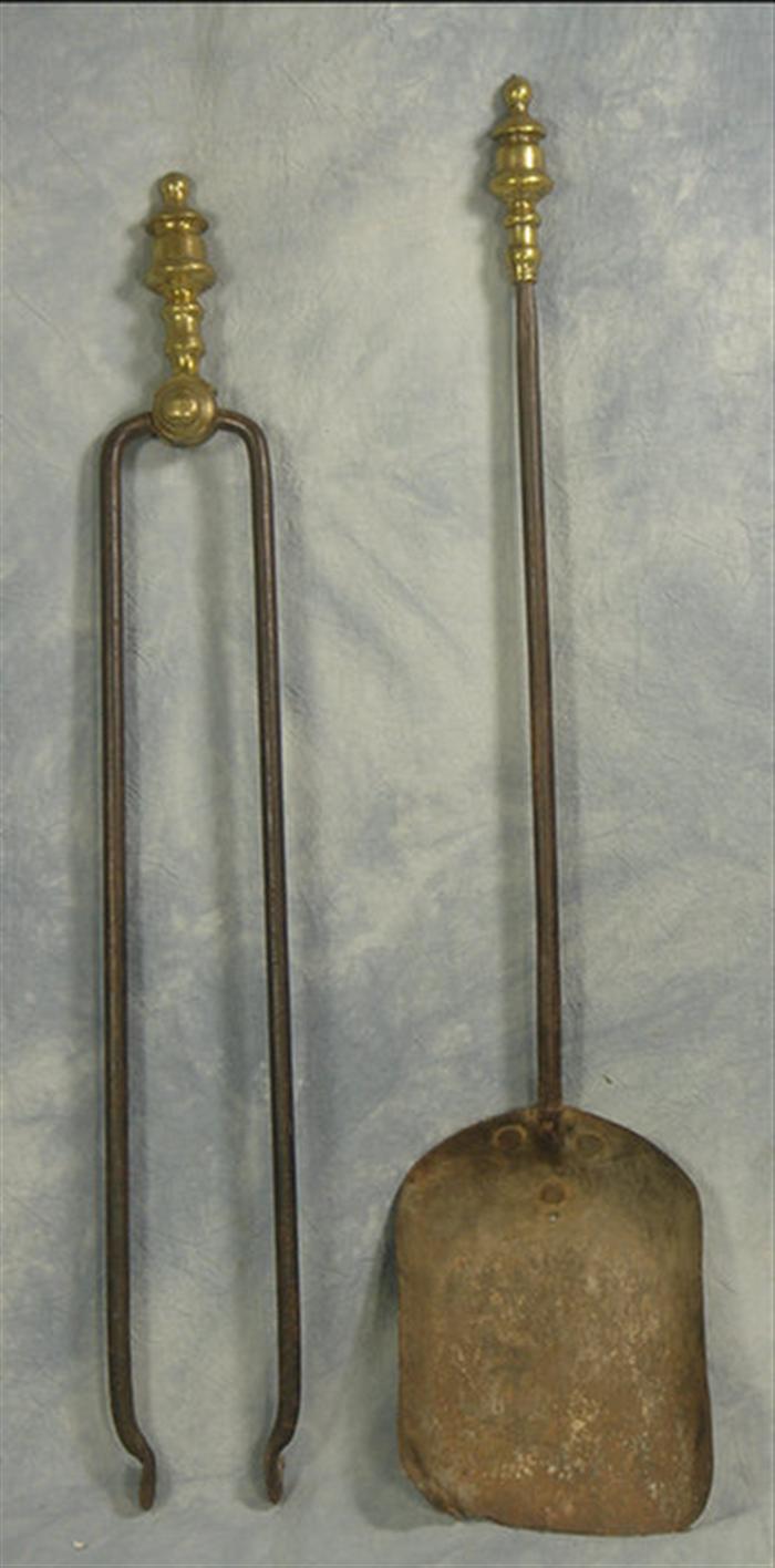 3 pr early brass firetools, tongs &