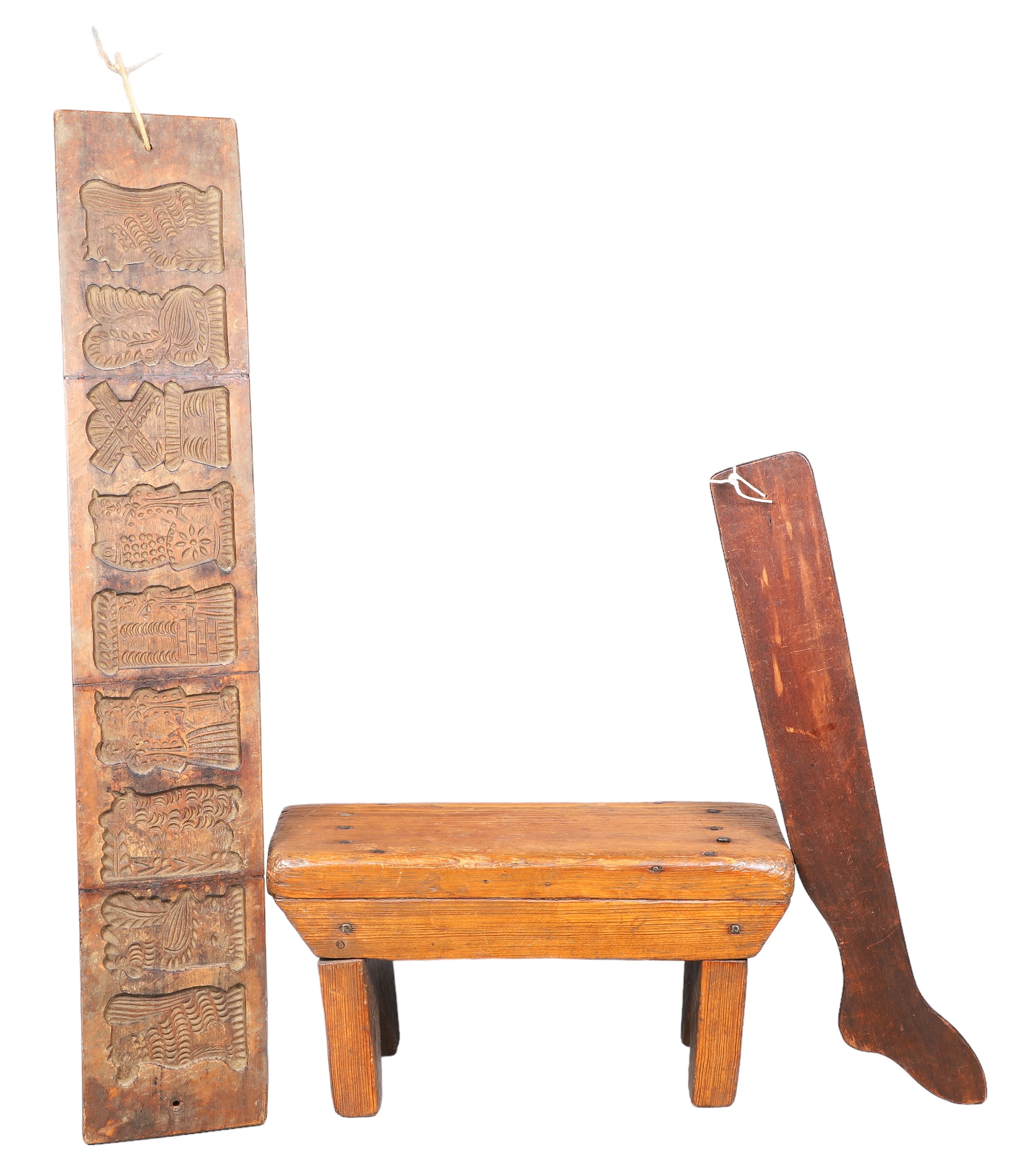(3) Primitive wood items c/o