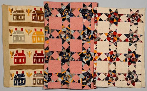 3 QUILTS, SCHOOLHOUSE AND STAR