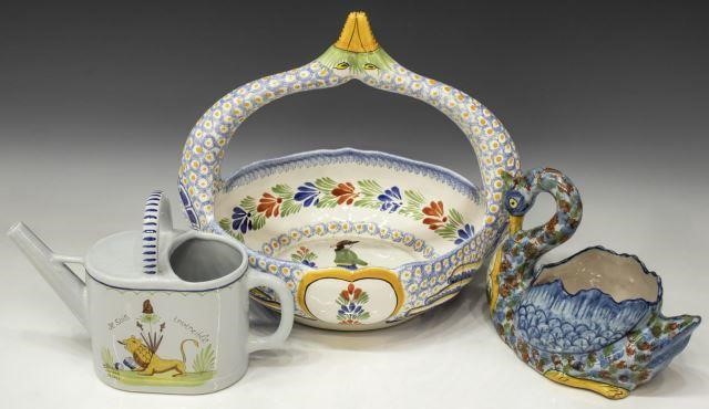 (3) QUIMPER ART POTTERY SWAN