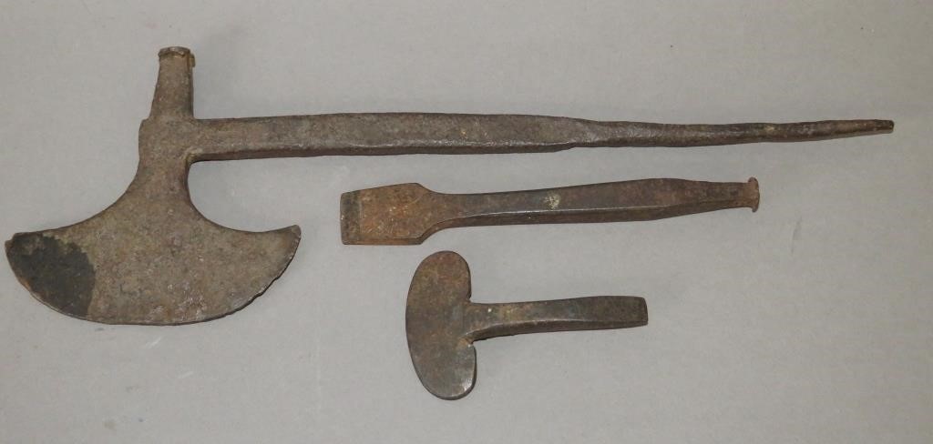 3 RARE WROUGHT IRON TOOLSca.