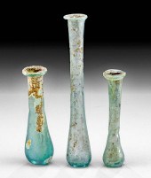 3 ROMAN GLASS UNGUENTARIA W/ L