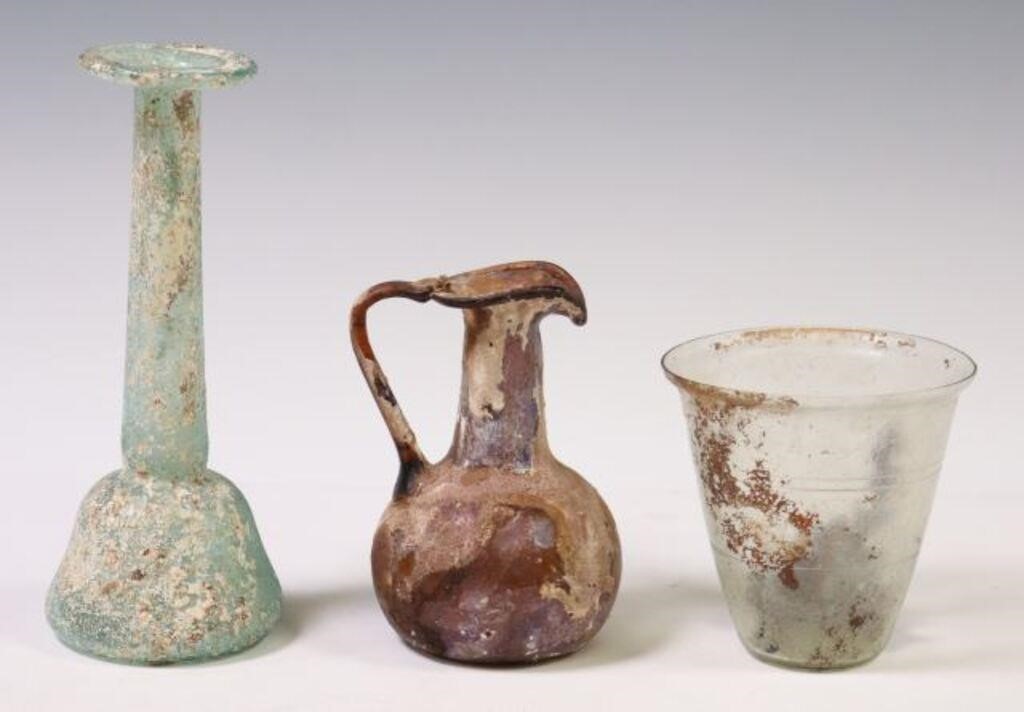 (3) ROMAN STYLE GLASS BEAKER,
