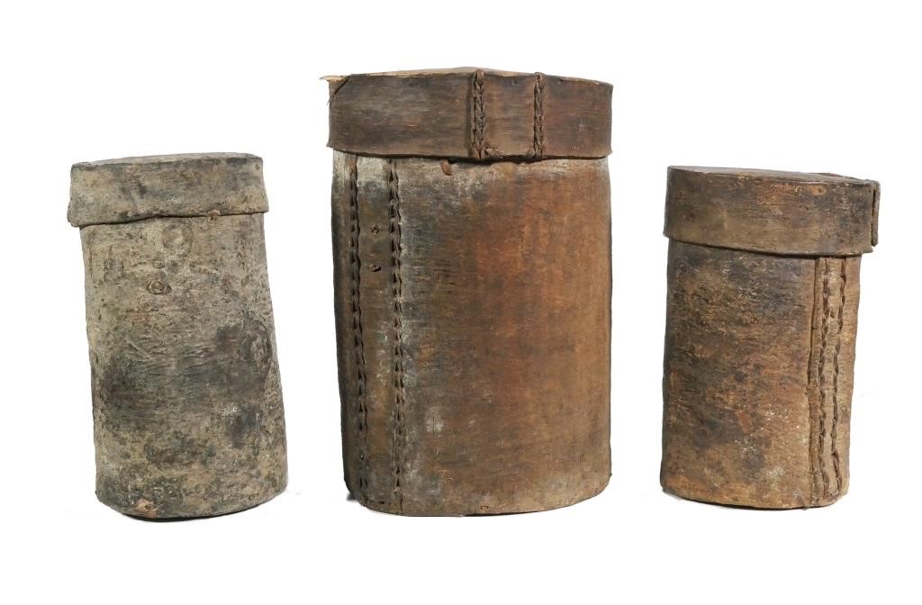 (3) ROUND BIRCHBARK BOXES,