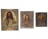3 RUSSIAN ICONS WITH SILVER TO