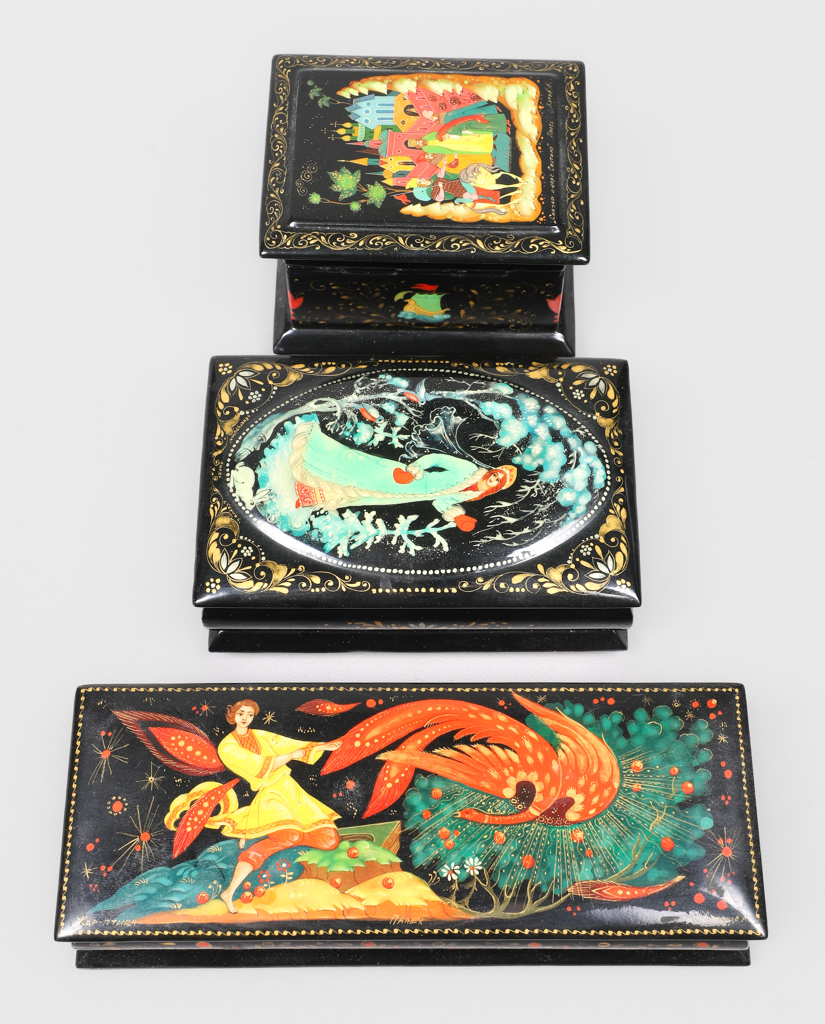 (3) Russian lacquer boxes, c/o