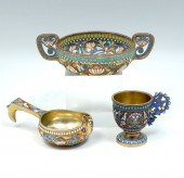 3 RUSSIAN SILVER & CLOISONNE C