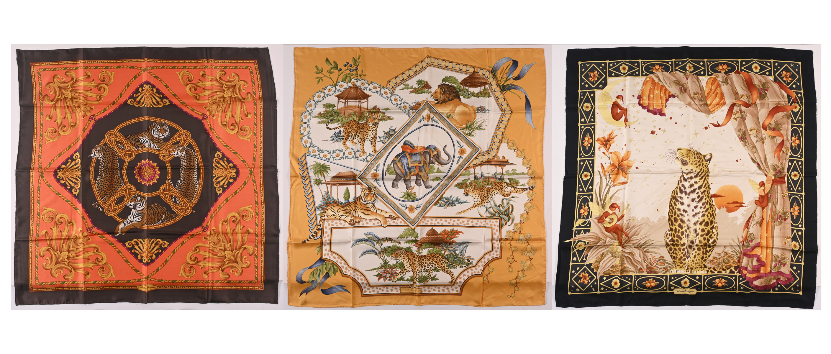 3 SALVATORE FERRAGAMO SILK SCARVES: