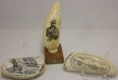 3 SCRIMSHAW WHALE'S TEETH, LAT