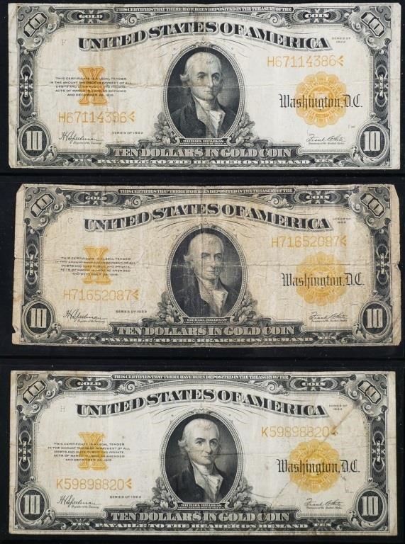 (3) SERIES 1922 $10 GOLD
