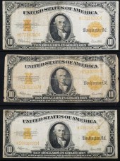 (3) SERIES 1922 $10 GOLD CERTI