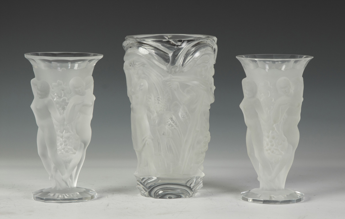 3 Sgn. R. Lalique Art Deco Vases