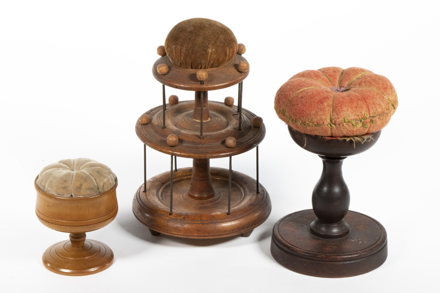 (3) SHAKER PINCUSHION STANDS, ONE