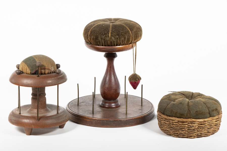 (3) SHAKER PINCUSHION STANDS, TWO