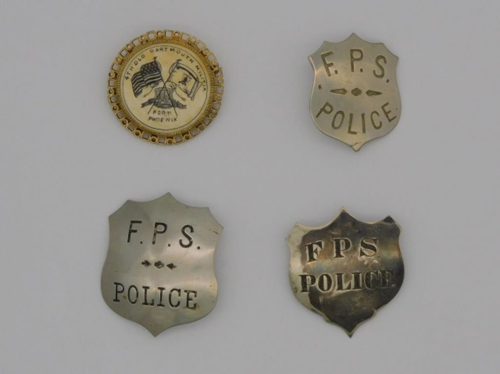 (3) SHIELD FORM POLICE BADGES,