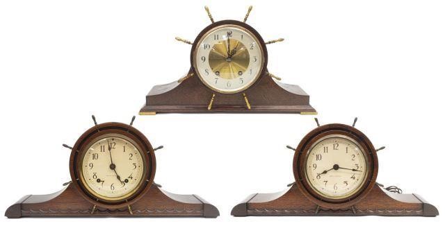 (3) SHIP WHEEL MANTEL CLOCKS, (2)