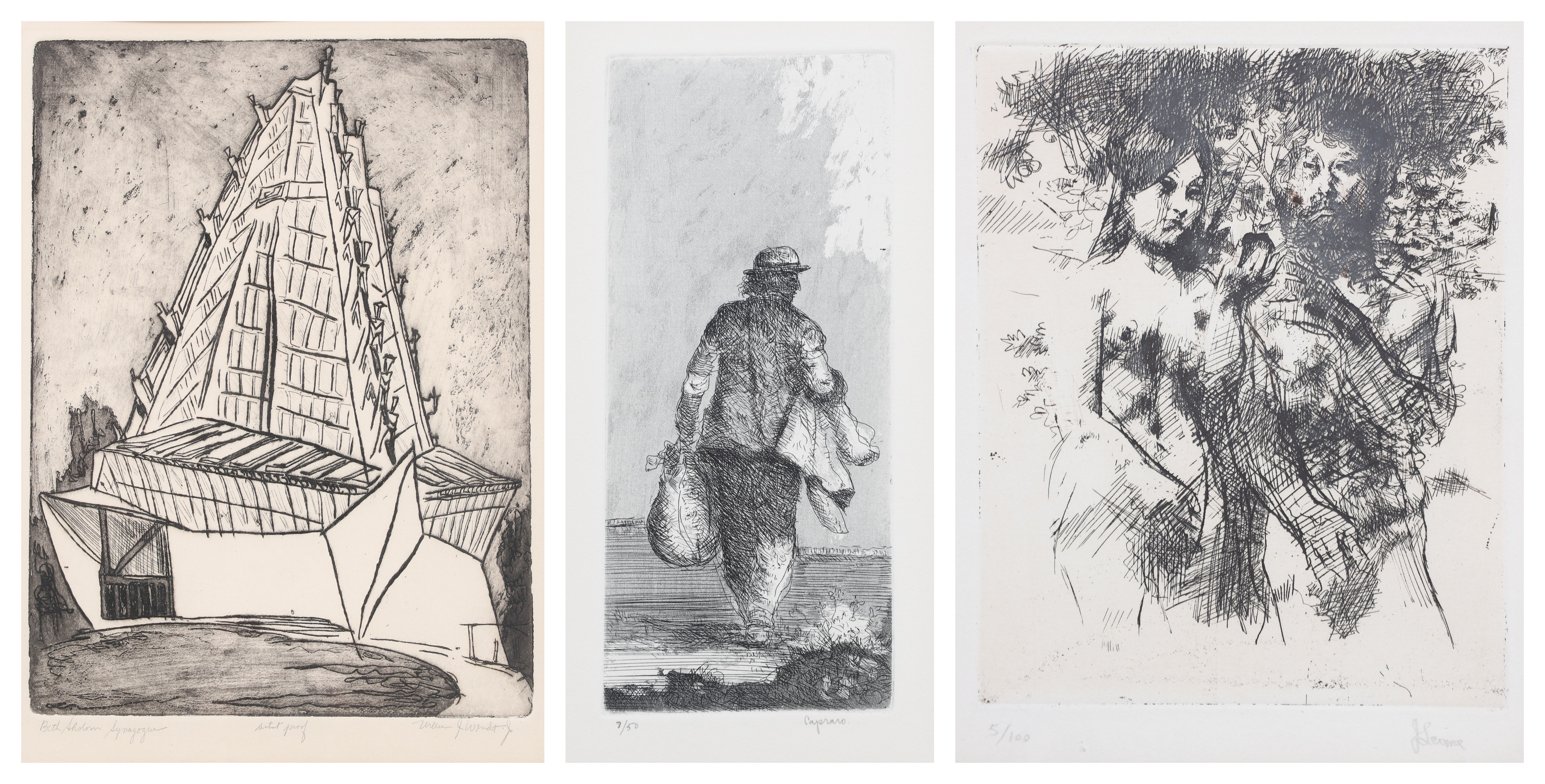 (3) Signed etchings, "Adam and