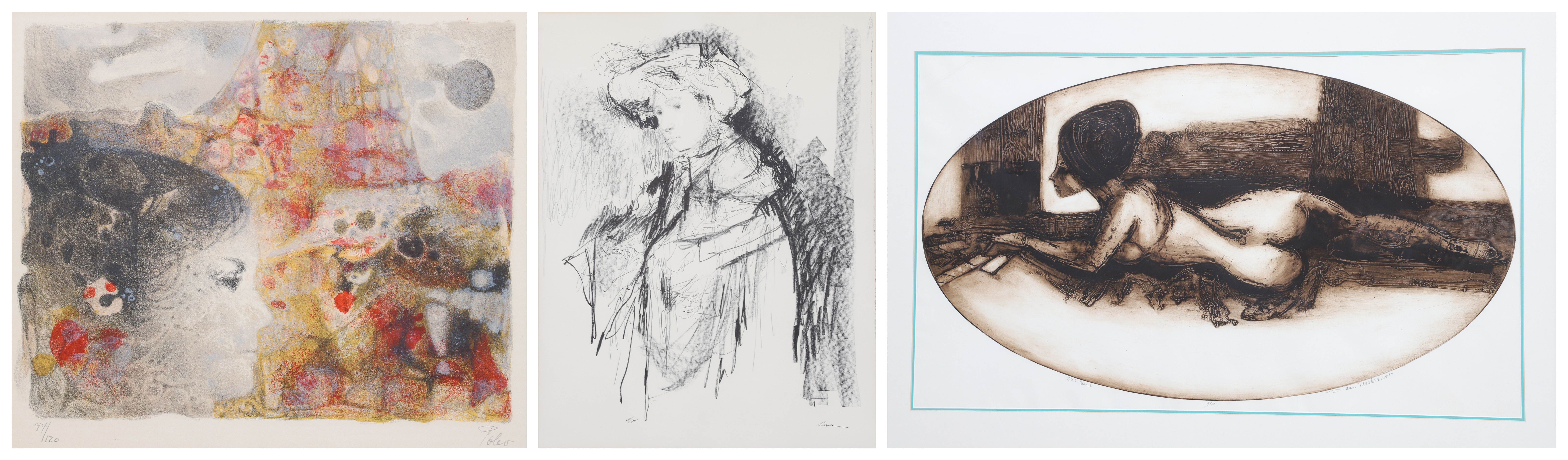 (3) Signed prints, "Solitaire",