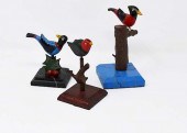 3 SIGNED TOM KING WOODEN BIRDS