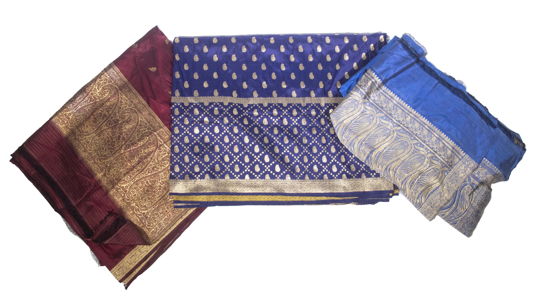 (3) SILK & GOLD EMBROIDERED SAREES,