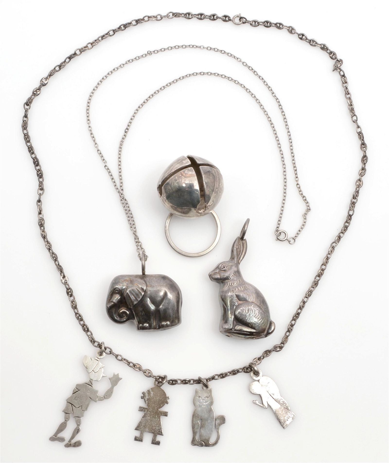 3 SILVER BABY RATTLES AND