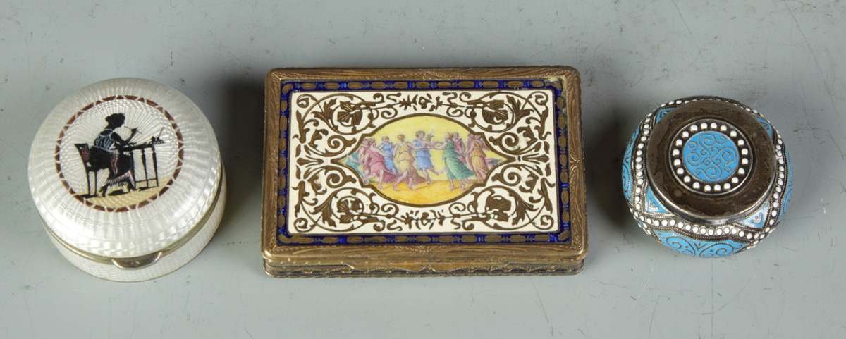 3 Silver & Enameled Covered Boxes