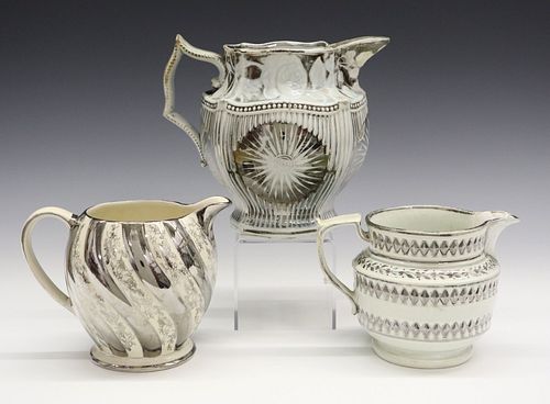 3 SILVER LUSTRE JUGSThree