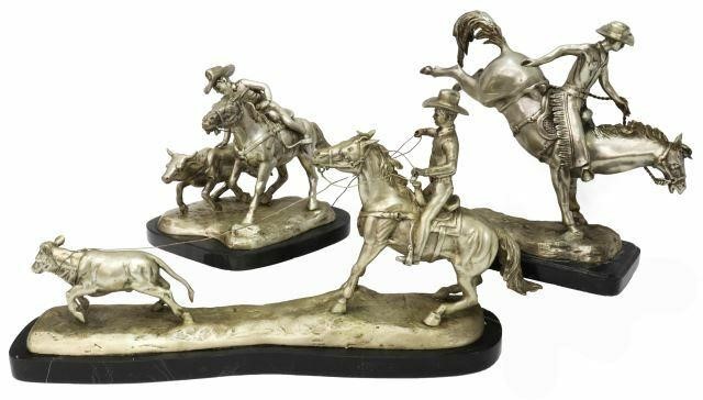 (3) SILVERED BRONZE WESTERN