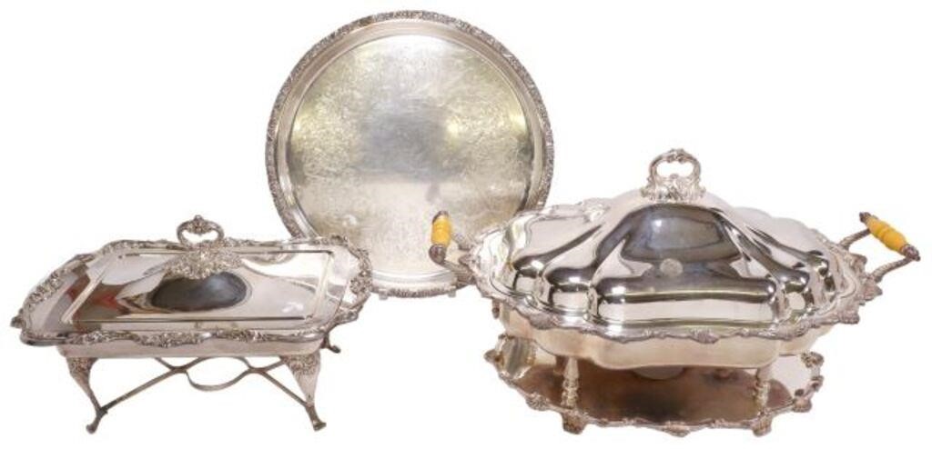 (3) SILVERPLATE CHAFING DISHES &