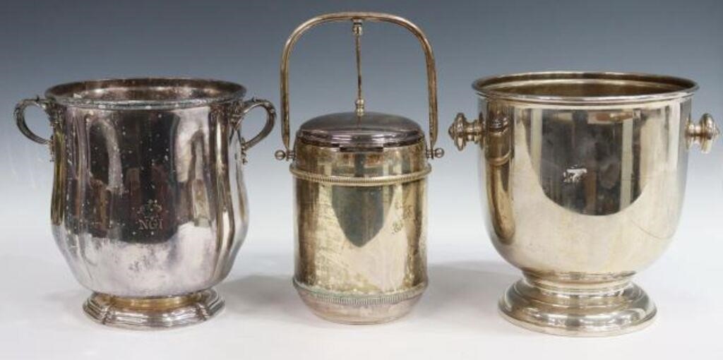 (3) SILVERPLATE CHAMPAGNE COOLERS &