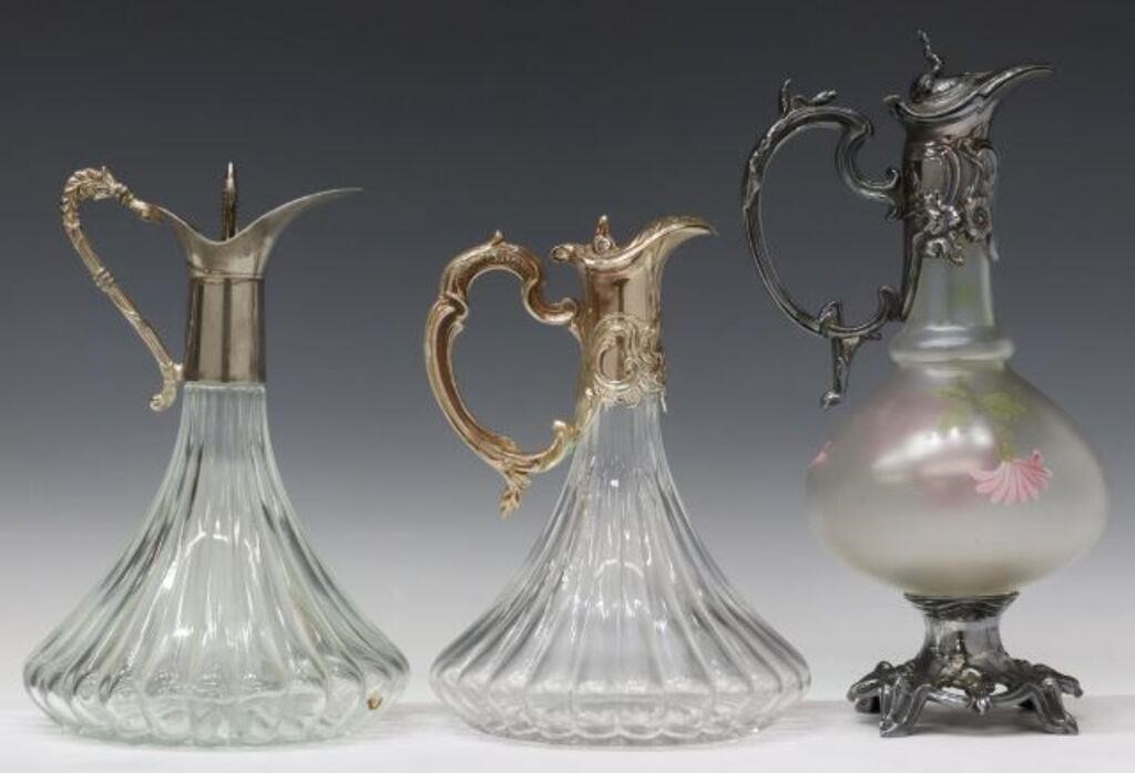 (3) SILVERPLATE-MOUNTED GLASS