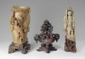3 SOAPSTONE CARVINGS VASE CENS