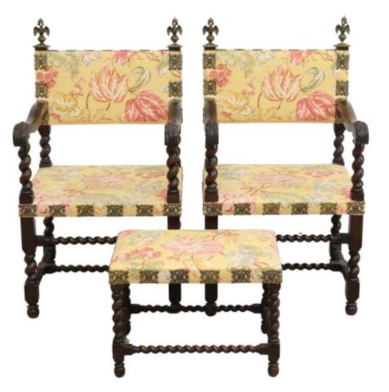(3) SPANISH BAROQUE STYLE ARMCHAIRS