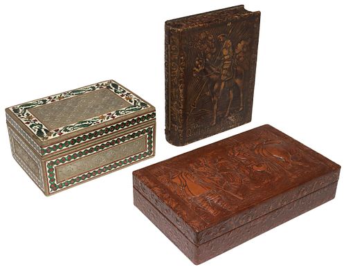 (3) SPANISH LEATHER CIGAR BOXES