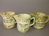 3 SPONGED STONEWARE ADVERTISIN